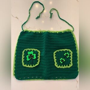 Crotcheted Shamrock Apron Four Leaf Clover Women’s One Size